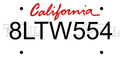 8LTW554 California License Plate