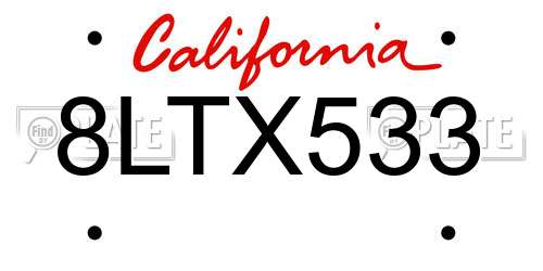 8LTX533 California License Plate