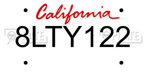 8LTY122 California License Plate