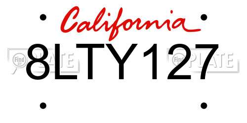 8LTY127 California License Plate