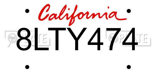 8LTY474 California License Plate