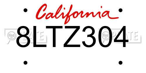 8LTZ304 California License Plate