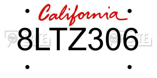 8LTZ306 California License Plate
