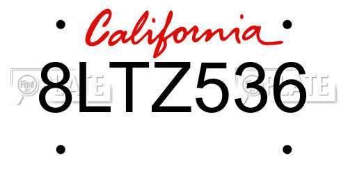 8LTZ536 California License Plate