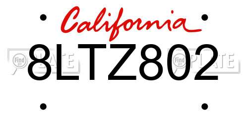 8LTZ802 California License Plate