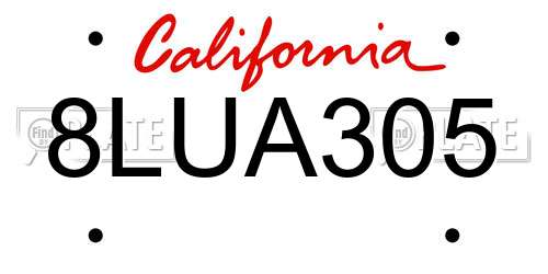 8LUA305 California License Plate
