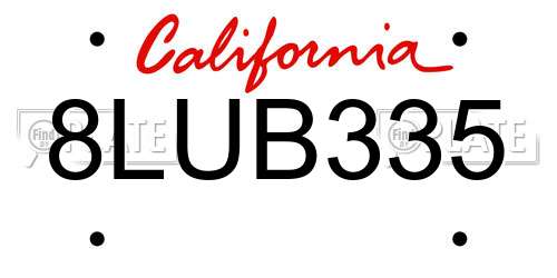 8LUB335 California License Plate