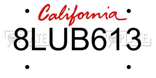 8LUB613 California License Plate