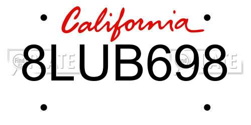 8LUB698 California License Plate