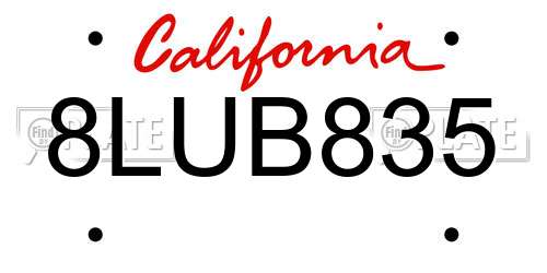 8LUB835 California License Plate