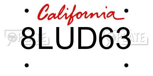8LUD63 California License Plate