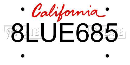 8LUE685 California License Plate