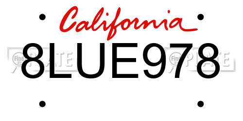8LUE978 California License Plate