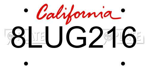 8LUG216 California License Plate