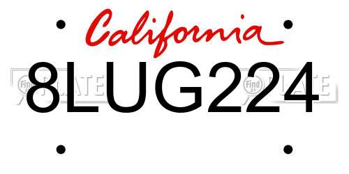 8LUG224 California License Plate