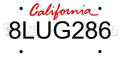 8LUG286 California License Plate