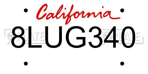 8LUG340 California License Plate