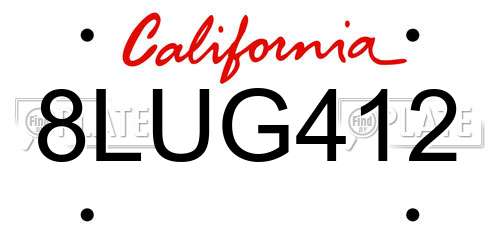 8LUG412 California License Plate