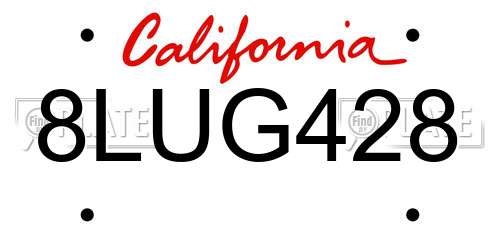 8LUG428 California License Plate