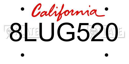 8LUG520 California License Plate