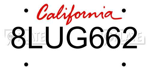 8LUG662 California License Plate