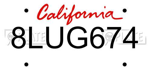 8LUG674 California License Plate