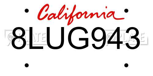 8LUG943 California License Plate
