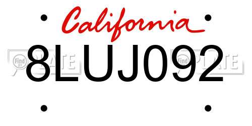 8LUJ092 California License Plate
