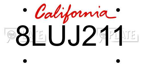 8LUJ211 California License Plate