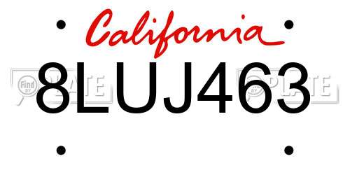 8LUJ463 California License Plate