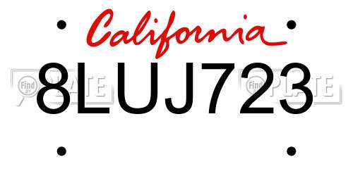 8LUJ723 California License Plate