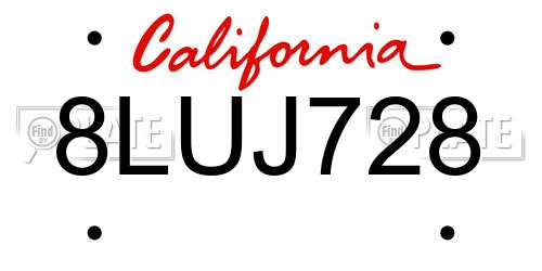8LUJ728 California License Plate