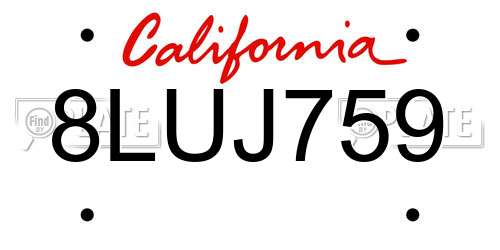 8LUJ759 California License Plate