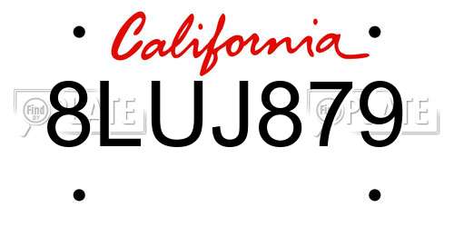 8LUJ879 California License Plate