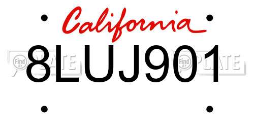 8LUJ901 California License Plate