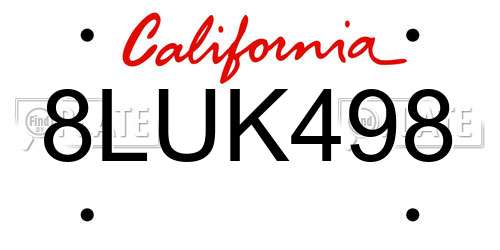 8LUK498 California License Plate