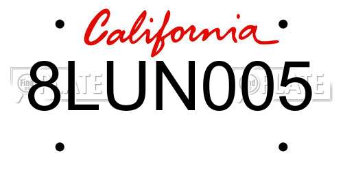 8LUN005 California License Plate