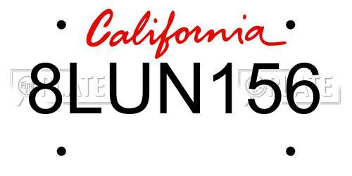 8LUN156 California License Plate