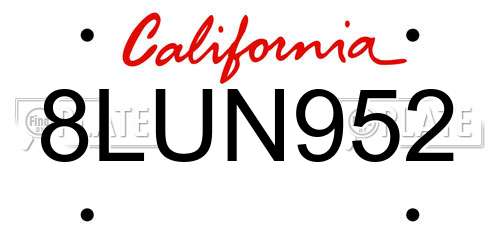 8LUN952 California License Plate
