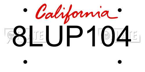 8LUP104 California License Plate