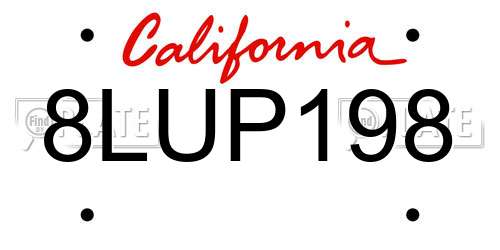 8LUP198 California License Plate