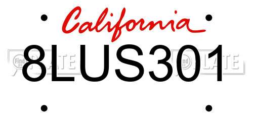 8LUS301 California License Plate