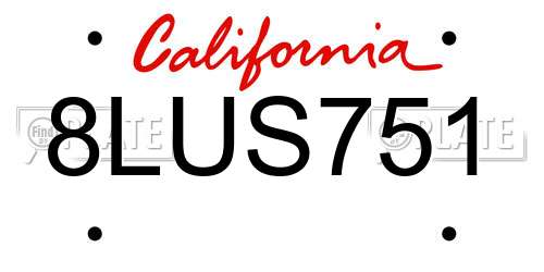 8LUS751 California License Plate