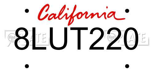 8LUT220 California License Plate
