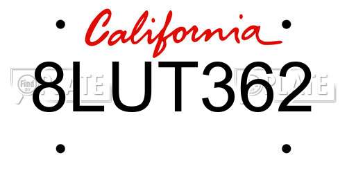 8LUT362 California License Plate