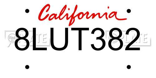 8LUT382 California License Plate