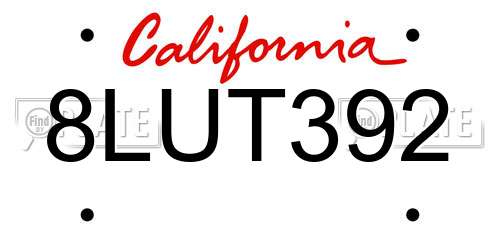 8LUT392 California License Plate