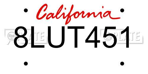 8LUT451 California License Plate