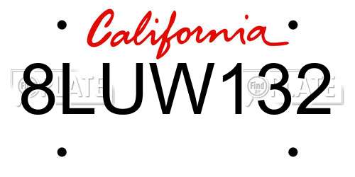 8LUW132 California License Plate
