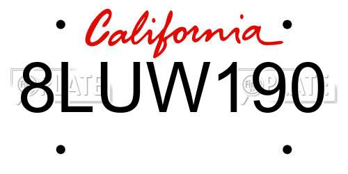 8LUW190 California License Plate